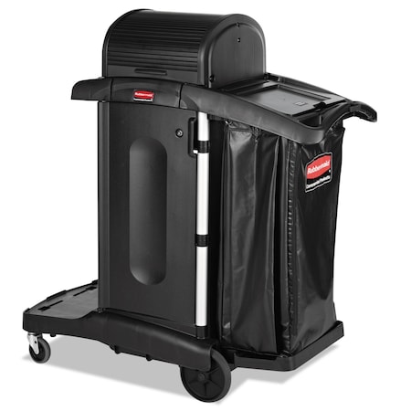 Rubbermaid Commercial Exec Hi Security Janitorial Cleaning Cart, 23.1w x 39.6d x 27.5h, Blk 1861427